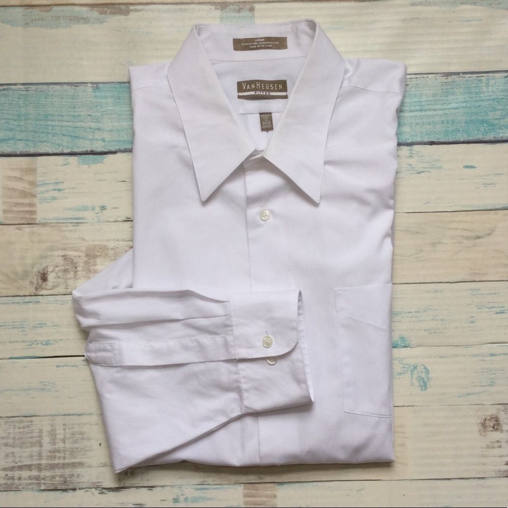 Van Heusen White Fitted Poplin Solid Shirt
